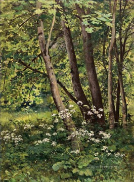 landscape Painting - Forest flowers classical landscape Ivan Ivanovich trees